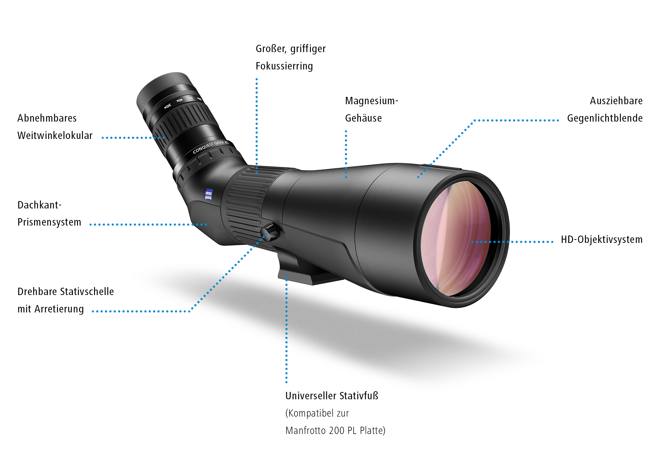 ZEISS Conquest Gavia 85 mit Vario Okular 30-60x85 (inkl. Zeiss Neoprentasche & ZEISS Digiscoping Adapterset )