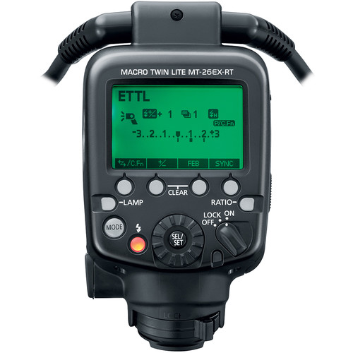Canon MT-26EX-RT Makro Twin Lite Blitz Rückansicht auf weißem Hintergrund