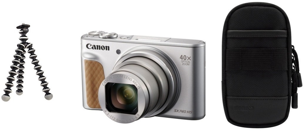 Canon PowerShot SX 740 HS silber Travel Kit inkl. Ministativ und Tasche